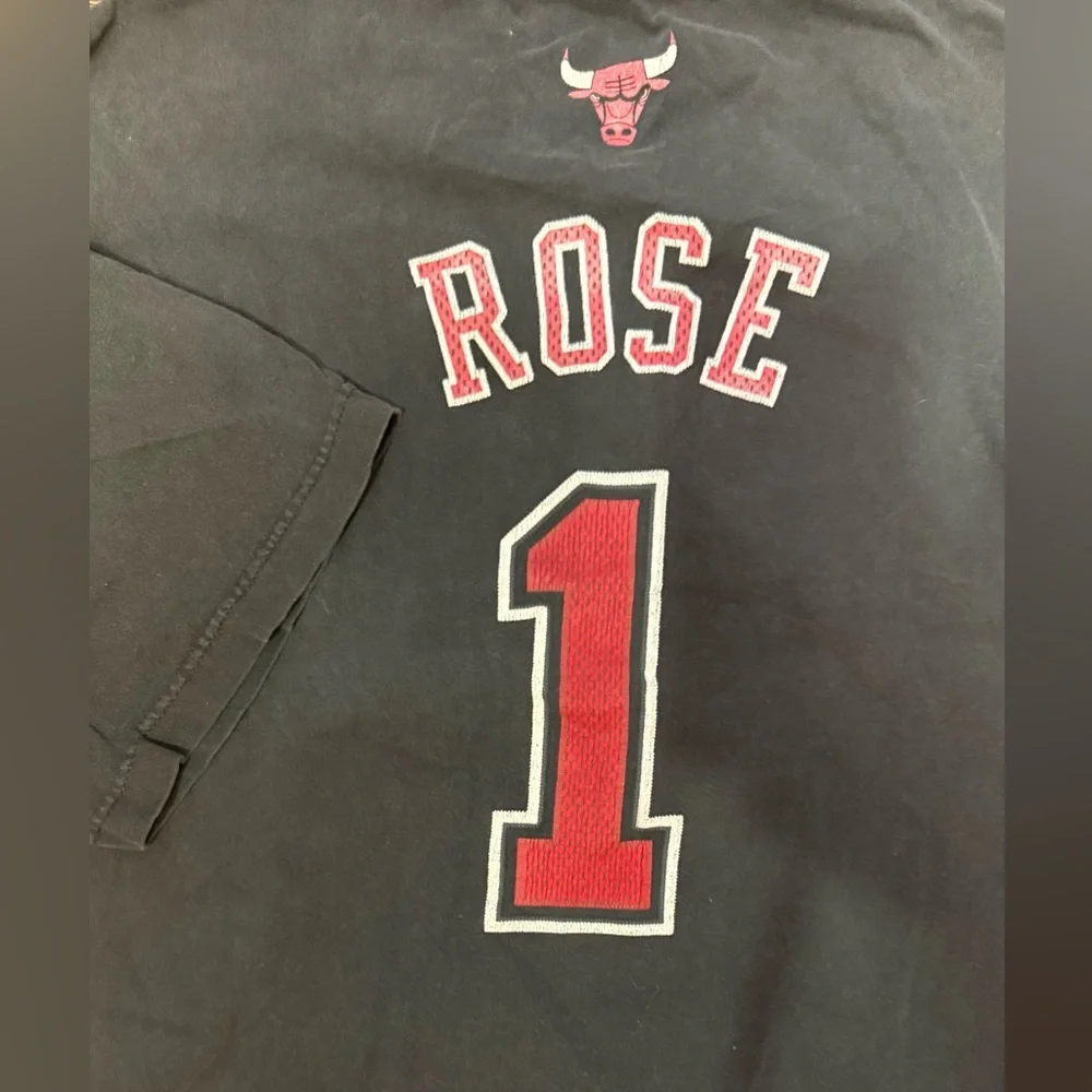 Derrick Rose Black and Red Chicago Number 1 Men's Tee | Sz 2XL